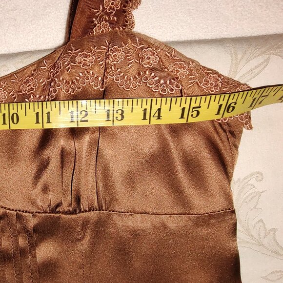 NANETTE LEPORE 100%SILK CAMISOLE WIDE LACE STRAPS EMPIRE WAIST TUCKS BRONZE SZ 6 - Picture 10 of 10